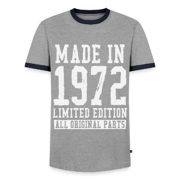 Born in 1972 Birthday Gift - Men's Ringer Shirt - grey/navy  - Front - AI Model Female 172 light (172cm) & AI Model Male 178 light (178cm)