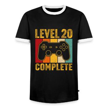 20.Geburtstag - 20 Jahre Gamer Level 20 complete - Männer Kontrast-T-Shirt - Schwarz/Weiß - Vorne - AI Model Female 172 light (172cm) & AI Model Male 178 light (178cm)