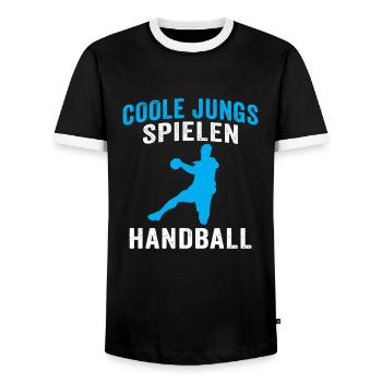 Coole jungs spielen handball handballer - Männer Kontrast-T-Shirt - Schwarz/Weiß - Vorne - AI Model Female 172 light (172cm) & AI Model Male 178 light (178cm)