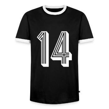 14 Jahre Nummer Trikot 14 T-shirt 14 - Männer Kontrast-T-Shirt - Schwarz/Weiß - Vorne - AI Model Female 172 light (172cm) & AI Model Male 178 light (178cm)