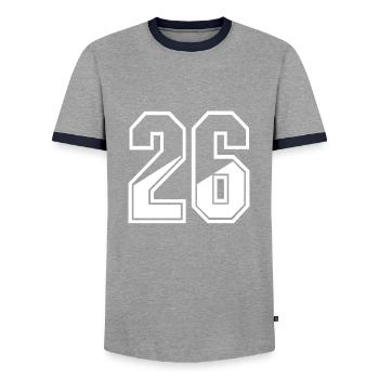 26 Jahre Trikot Nummer 26 T-shirt Nummer 26 - Männer Kontrast-T-Shirt - Grau/Navy  - Vorne - AI Model Female 172 light (172cm) & AI Model Male 178 light (178cm)