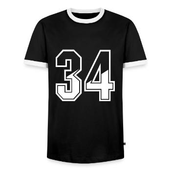 34 years Jersey number 34 T-shirt number 34 - Men's Ringer Shirt - black/white - Front - AI Model Female 172 light (172cm) & AI Model Male 178 light (178cm)