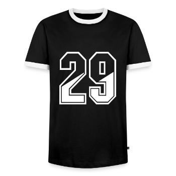 29 years jersey number 29 T-shirt number 29 - Men's Ringer Shirt - black/white - Front - AI Model Female 172 light (172cm) & AI Model Male 178 light (178cm)