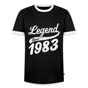 Légende depuis 1983 millésime 1983 - T-shirt contrasté Homme - noir/blanc - Devant - AI Model Female 172 light (172cm) & AI Model Male 178 light (178cm)