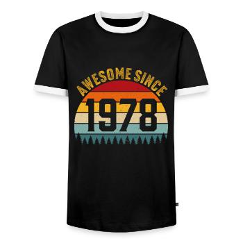 Awesome since 1978 retro t-shirt 1978 - Men's Ringer Shirt - black/white - Front - AI Model Female 172 light (172cm) & AI Model Male 178 light (178cm)