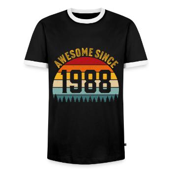 Awesome since 1988 retro t-shirt 1988 - Men's Ringer Shirt - black/white - Front - AI Model Female 172 light (172cm) & AI Model Male 178 light (178cm)