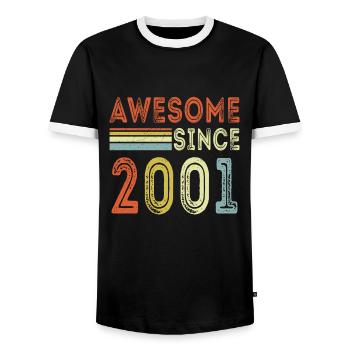 Awesome since 2001 retro t-shirt 2001 - Männer Kontrast-T-Shirt - Schwarz/Weiß - Vorne - AI Model Female 172 light (172cm) & AI Model Male 178 light (178cm)