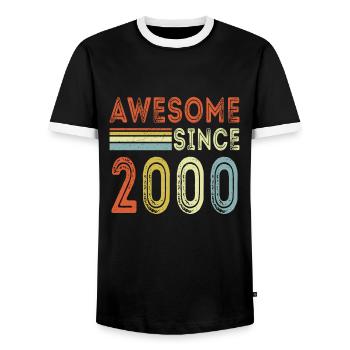 Awesome since 2000 retro t-shirt 2000 - Men's Ringer Shirt - black/white - Front - AI Model Female 172 light (172cm) & AI Model Male 178 light (178cm)