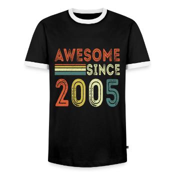 Awesome since 2005 retro t-shirt 2005 - Men's Ringer Shirt - black/white - Front - AI Model Female 172 light (172cm) & AI Model Male 178 light (178cm)