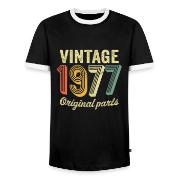 Vintage 1977 pièces originales t-shirt rétro 1977 - T-shirt contrasté Homme - noir/blanc - Devant - AI Model Female 172 light (172cm) & AI Model Male 178 light (178cm)