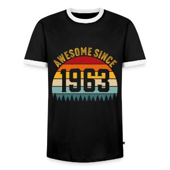 Awesome since 1963 retro t-shirt 1963 - Men's Ringer Shirt - black/white - Front - AI Model Female 172 light (172cm) & AI Model Male 178 light (178cm)