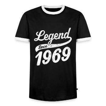 Legend Since 1969 - Men's Ringer Shirt - black/white - Front - AI Model Female 172 light (172cm) & AI Model Male 178 light (178cm)