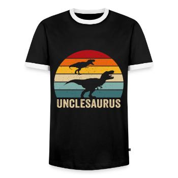 Unclesaurus uncle dinosaur retro uncle dinosaur - Men's Ringer Shirt - black/white - Front - AI Model Female 172 light (172cm) & AI Model Male 178 light (178cm)