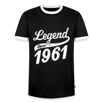 Legend Since 1961 - Men's Ringer Shirt - black/white - Front - AI Model Female 172 light (172cm) & AI Model Male 178 light (178cm)