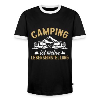 Camping ist meine lebenseinstellung wohnmobil - Männer Kontrast-T-Shirt - Schwarz/Weiß - Vorne - AI Model Female 172 light (172cm) & AI Model Male 178 light (178cm)