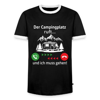 Der Campingplatz ruft und ich muss gehen - Männer Kontrast-T-Shirt - Schwarz/Weiß - Vorne - AI Model Female 172 light (172cm) & AI Model Male 178 light (178cm)