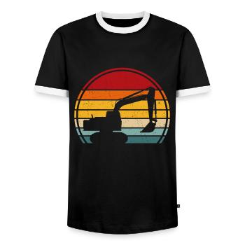 Retro Excavator Excavator Driver Construction Site Construction Worker - Men's Ringer Shirt - black/white - Front - AI Model Female 172 light (172cm) & AI Model Male 178 light (178cm)