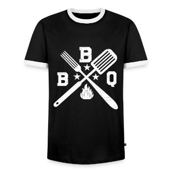 BBQ grillen barbecue - Männer Kontrast-T-Shirt - Schwarz/Weiß - Vorne - AI Model Female 172 light (172cm) & AI Model Male 178 light (178cm)