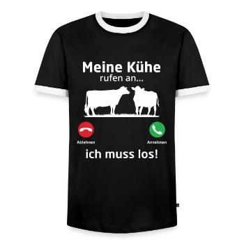 Meine Kühe rufen an ich muss los - Männer Kontrast-T-Shirt - Schwarz/Weiß - Vorne - AI Model Female 172 light (172cm) & AI Model Male 178 light (178cm)