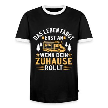 das leben fängt erst an wenn dein zuhause rollt - Männer Kontrast-T-Shirt - Schwarz/Weiß - Vorne - AI Model Female 172 light (172cm) & AI Model Male 178 light (178cm)