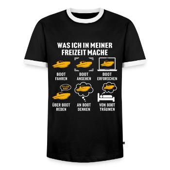 Was ich in meiner freizeit mache boot fahren - Männer Kontrast-T-Shirt - Schwarz/Weiß - Vorne - AI Model Female 172 light (172cm) & AI Model Male 178 light (178cm)