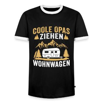 Coole opas ziehen wohnwagen rentner camping - Männer Kontrast-T-Shirt - Schwarz/Weiß - Vorne - AI Model Female 172 light (172cm) & AI Model Male 178 light (178cm)
