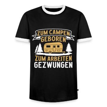 zum campen geboren zum arbeiten gezwungen camping - Männer Kontrast-T-Shirt - Schwarz/Weiß - Vorne - AI Model Female 172 light (172cm) & AI Model Male 178 light (178cm)
