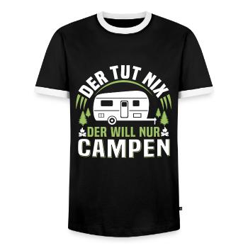 der tut nix der will nur campen camper wohnwagen - Männer Kontrast-T-Shirt - Schwarz/Weiß - Vorne - AI Model Female 172 light (172cm) & AI Model Male 178 light (178cm)