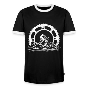 Mountain bike MTB mountain biker mountain biking - Men's Ringer Shirt - black/white - Front - AI Model Female 172 light (172cm) & AI Model Male 178 light (178cm)