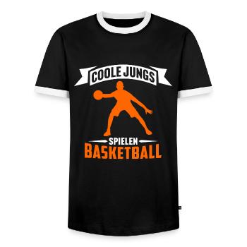 coole jungs spielen basketball basketballer jungs - Männer Kontrast-T-Shirt - Schwarz/Weiß - Vorne - AI Model Female 172 light (172cm) & AI Model Male 178 light (178cm)