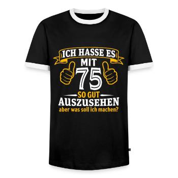 75 Jahre Geschenk 75. Geburtstag Lustig Geschenk - Männer Kontrast-T-Shirt - Schwarz/Weiß - Vorne - AI Model Female 172 light (172cm) & AI Model Male 178 light (178cm)