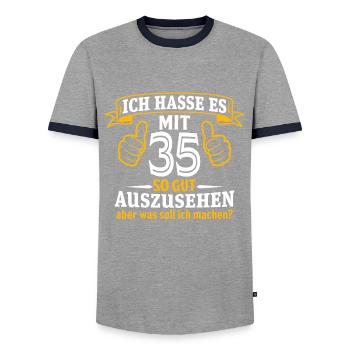 35 Jahre Geschenk 35. Geburtstag Lustig Geschenk - Männer Kontrast-T-Shirt - Grau/Navy  - Vorne - AI Model Female 172 light (172cm) & AI Model Male 178 light (178cm)