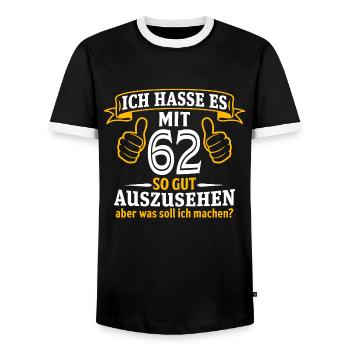 62 Jahre Geschenk 62. Geburtstag Lustig Geschenk - Männer Kontrast-T-Shirt - Schwarz/Weiß - Vorne - AI Model Female 172 light (172cm) & AI Model Male 178 light (178cm)