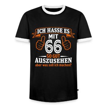 66 Jahre Geschenk 66. Geburtstag Lustig Geschenk - Männer Kontrast-T-Shirt - Schwarz/Weiß - Vorne - AI Model Female 172 light (172cm) & AI Model Male 178 light (178cm)