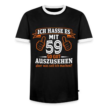 59 Jahre Geschenk 59. Geburtstag Lustig Geschenk - Männer Kontrast-T-Shirt - Schwarz/Weiß - Vorne - AI Model Female 172 light (172cm) & AI Model Male 178 light (178cm)