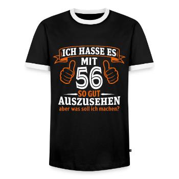 56 Jahre Geschenk 56. Geburtstag Lustig Geschenk - Männer Kontrast-T-Shirt - Schwarz/Weiß - Vorne - AI Model Female 172 light (172cm) & AI Model Male 178 light (178cm)