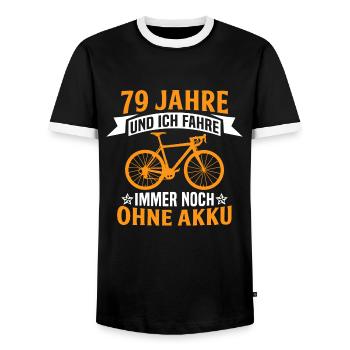 79. Geburtstag radfahrer fahrrad 79 jahre rennrad - Männer Kontrast-T-Shirt - Schwarz/Weiß - Vorne - AI Model Female 172 light (172cm) & AI Model Male 178 light (178cm)