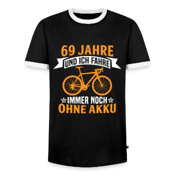 69. Geburtstag radfahrer fahrrad 69 jahre rennrad - Männer Kontrast-T-Shirt - Schwarz/Weiß - Vorne - AI Model Female 172 light (172cm) & AI Model Male 178 light (178cm)
