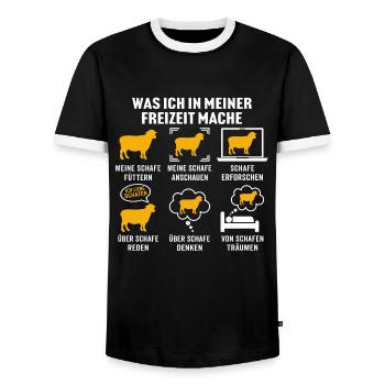 Was ich in meiner freizeit mache meine schafe - Männer Kontrast-T-Shirt - Schwarz/Weiß - Vorne - AI Model Female 172 light (172cm) & AI Model Male 178 light (178cm)