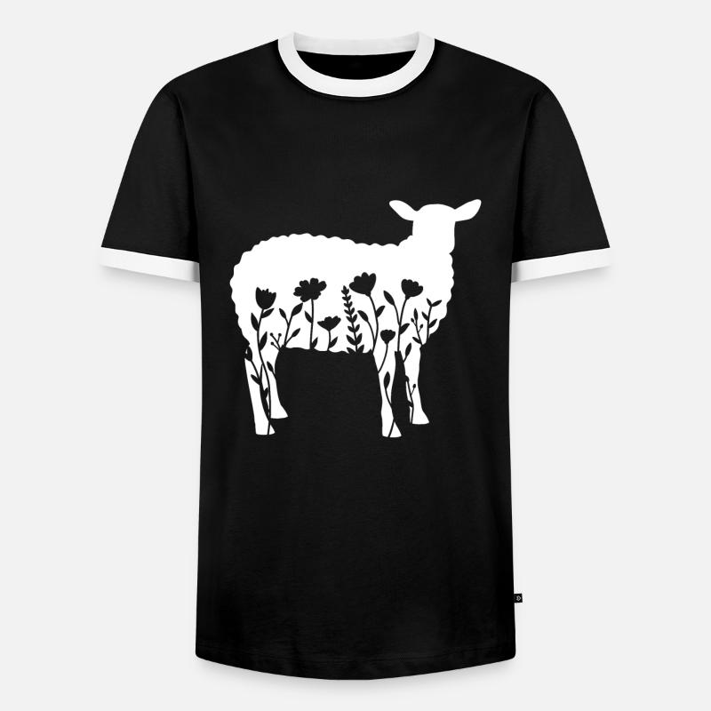 Schaf mit Blumen - Männer Kontrast-T-Shirt - Schwarz/Weiß