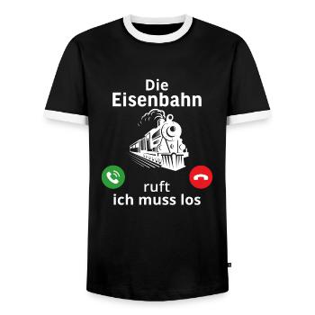 Die eisenbahn ruft und ich muss los lokführer - Männer Kontrast-T-Shirt - Schwarz/Weiß - Vorne - AI Model Female 172 light (172cm) & AI Model Male 178 light (178cm)
