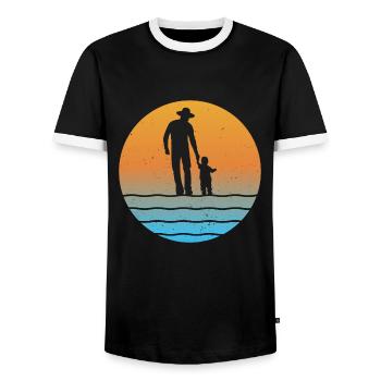 Sunset Vater mit Sohn papa sohn Opa und Enkel - Männer Kontrast-T-Shirt - Schwarz/Weiß - Vorne - AI Model Female 172 light (172cm) & AI Model Male 178 light (178cm)