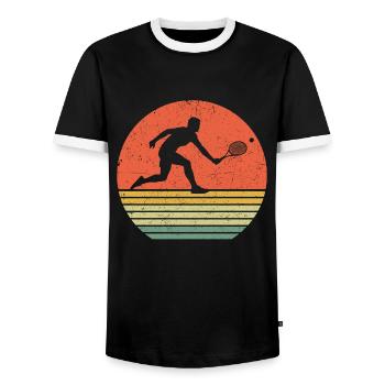 Tennis Retro Joueur de tennis T-shirt Tennis Play - T-shirt contrasté Homme - noir/blanc - Devant - AI Model Female 172 light (172cm) & AI Model Male 178 light (178cm)