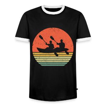 kayak canoe retro kayaking rowing rowing team - Men's Ringer Shirt - black/white - Front - AI Model Female 172 light (172cm) & AI Model Male 178 light (178cm)
