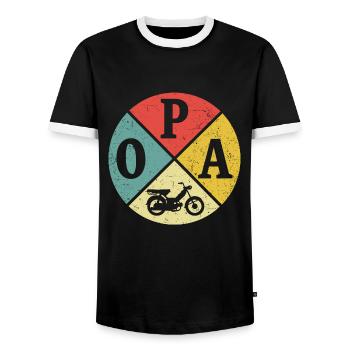 retro opa mopied großvater mofa mopedfahrer - Männer Kontrast-T-Shirt - Schwarz/Weiß - Vorne - AI Model Female 172 light (172cm) & AI Model Male 178 light (178cm)