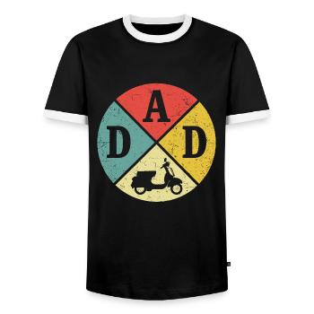 Father scooter t-shirt scooter riding retro moped - Men's Ringer Shirt - black/white - Front - AI Model Female 172 light (172cm) & AI Model Male 178 light (178cm)
