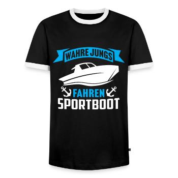 Wahre Jungs fahren Sportboot Männer Kapitän - Männer Kontrast-T-Shirt - Schwarz/Weiß - Vorne - AI Model Female 172 light (172cm) & AI Model Male 178 light (178cm)