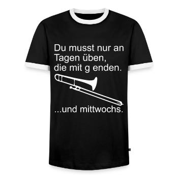 Posaune üben - Männer Kontrast-T-Shirt - Schwarz/Weiß - Vorne - AI Model Female 172 light (172cm) & AI Model Male 178 light (178cm)