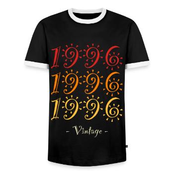 1996 vintage - Men's Ringer Shirt - black/white - Front - AI Model Female 172 light (172cm) & AI Model Male 178 light (178cm)