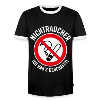 Nichtraucher – Ich Hab’s Geschafft! (3C / W) - Männer Kontrast-T-Shirt - Schwarz/Weiß - Vorne - AI Model Female 172 light (172cm) & AI Model Male 178 light (178cm)